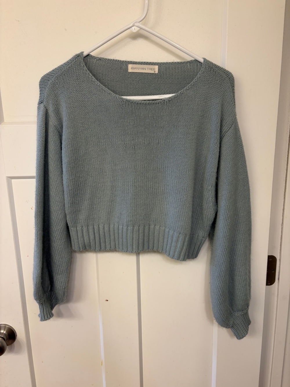 Dusty Blue Cropped Crewneck Sweater